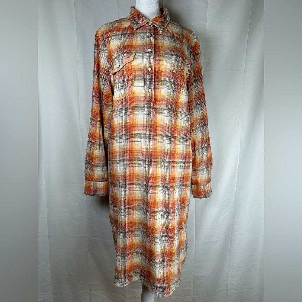 Blake Shelton Lands’ End Western Plaid Shirt Dress Women’s Medium Orange